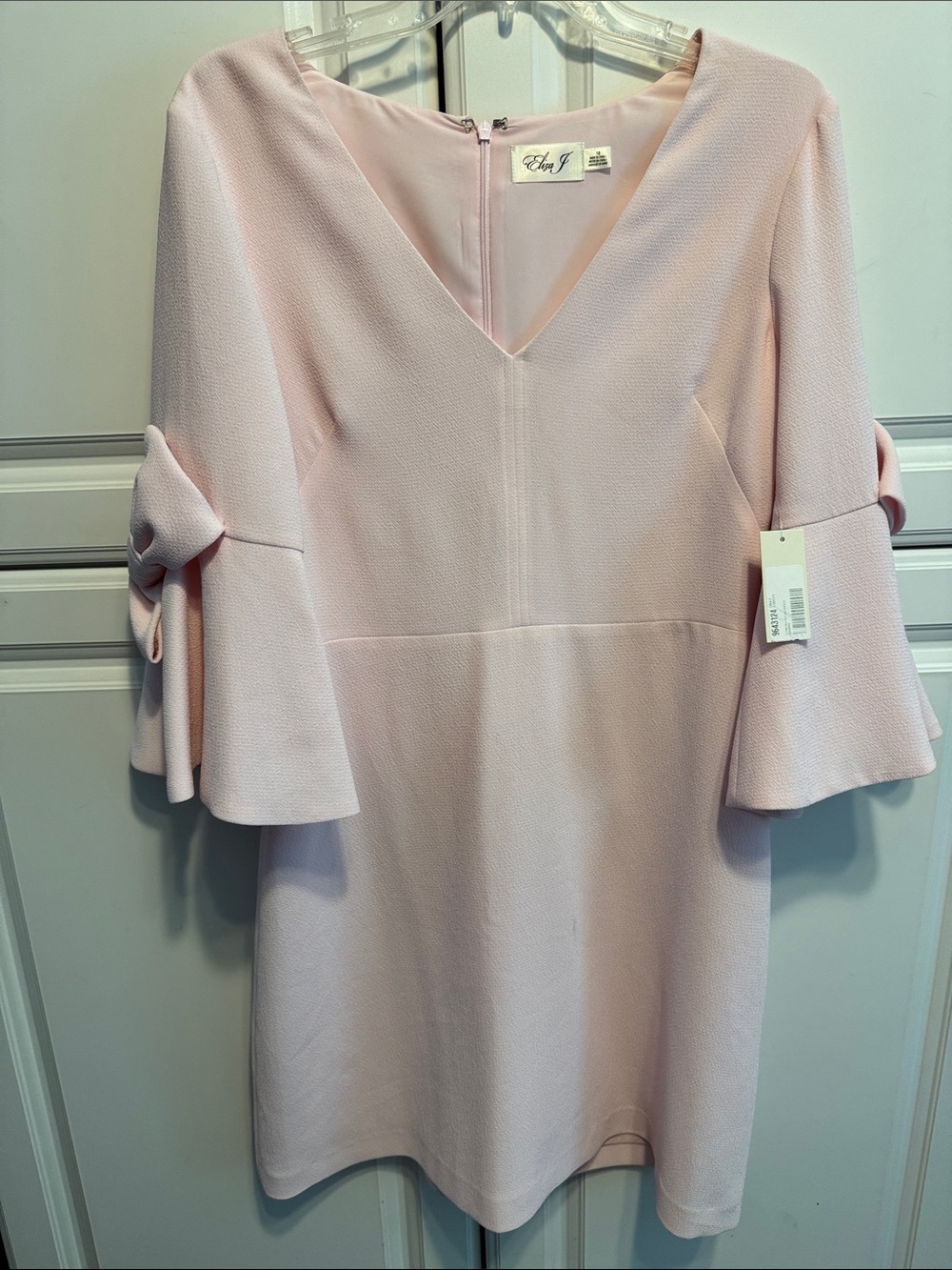 Eliza J Light Pink V-Neck Mini Dress with Bell Sleeves